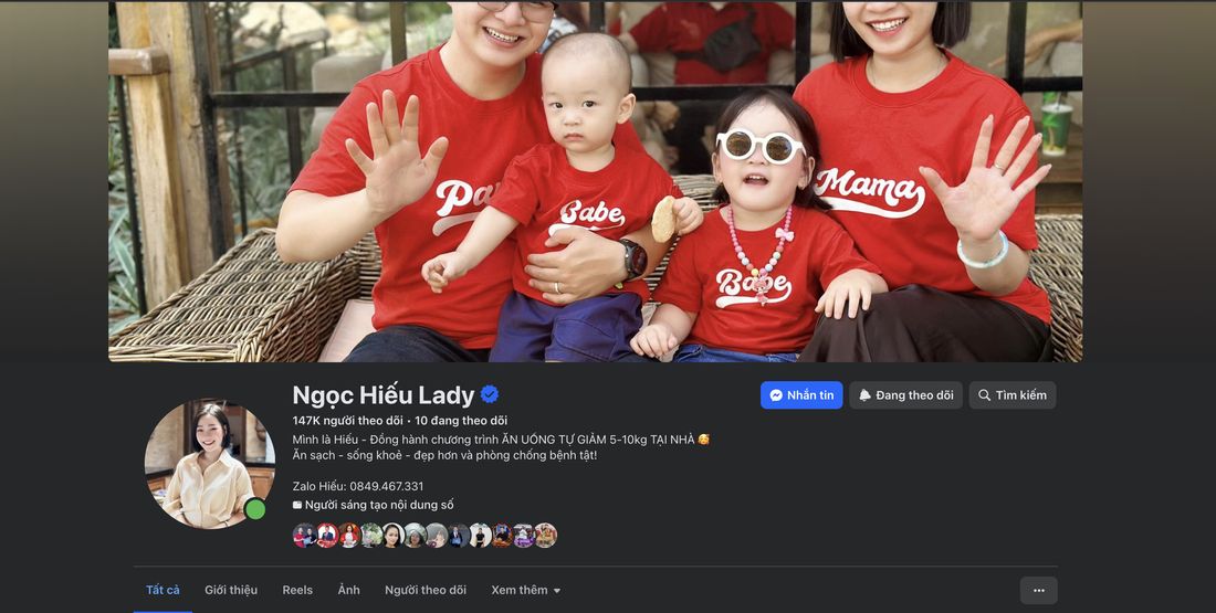 Ảnh chụp Fanpage Ngọc Hiếu Lady với 147.000 người theo dõi