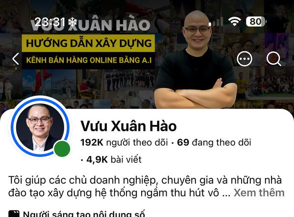 Ảnh chụp kênh của học viên Vưu Xuân Hào với 192.000 người theo dõi